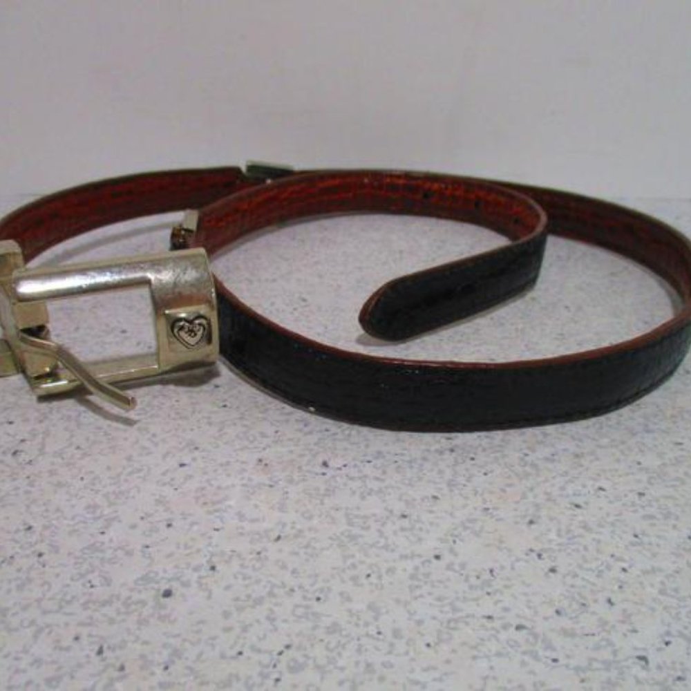 *Brighton Black And Brown Twist Reversible Silver Heart Accent Buckle Belt